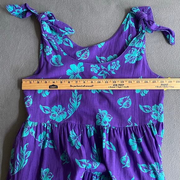 Vtg 80s 90s Two Potato Aloha Floral Midi Tiered Tie Shoulder Dress M Resort Wear - Picture 11 of 16